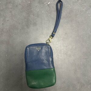 Fossil Two-Tone Blue and Green Leather Wristlet